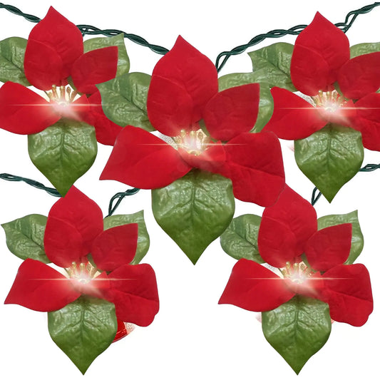 Christmas Red Flower String Lights Plug in 8.5Ft Red Christmas Decorations Lights Outdoor with 10 LED Flowers Lights Hanging Flowers Fariy String Lights for Holiday Party Window Home Birthday Decor